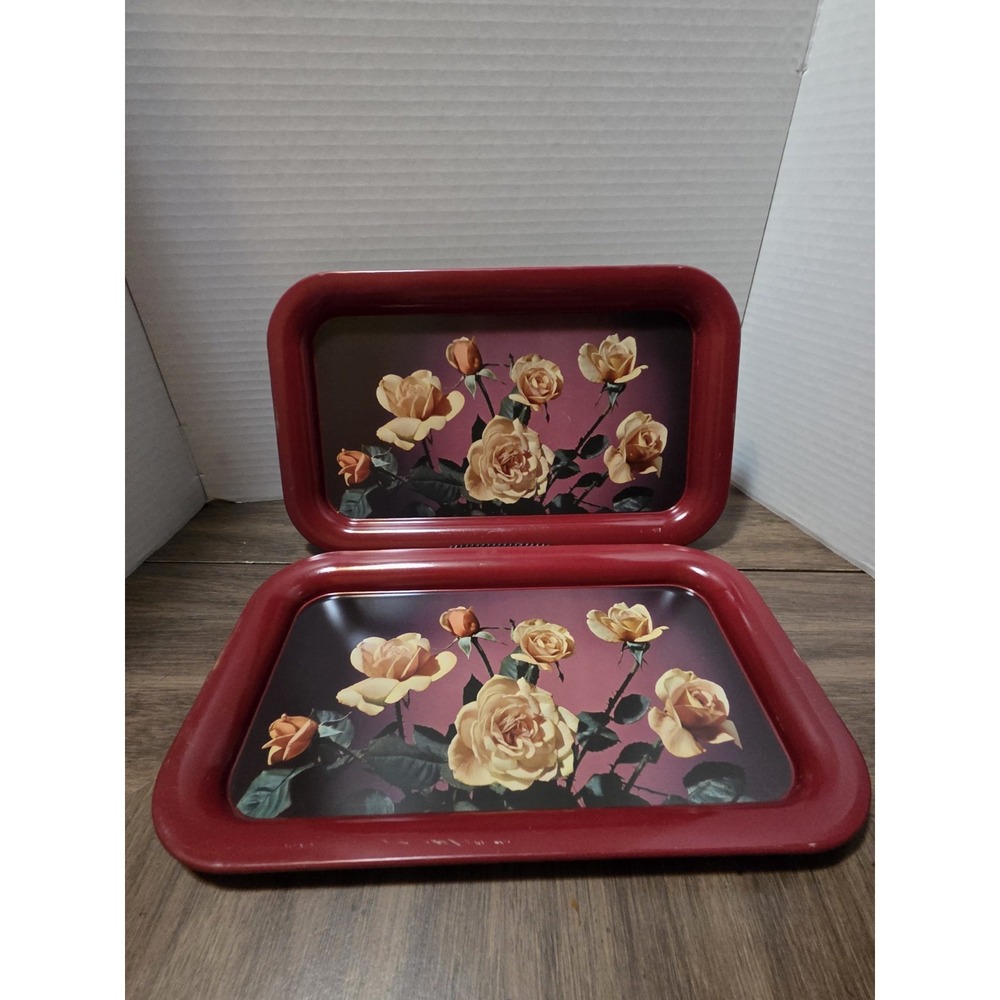 vintage mid-century red metal serving trays Set Of Two, Dark Romantic